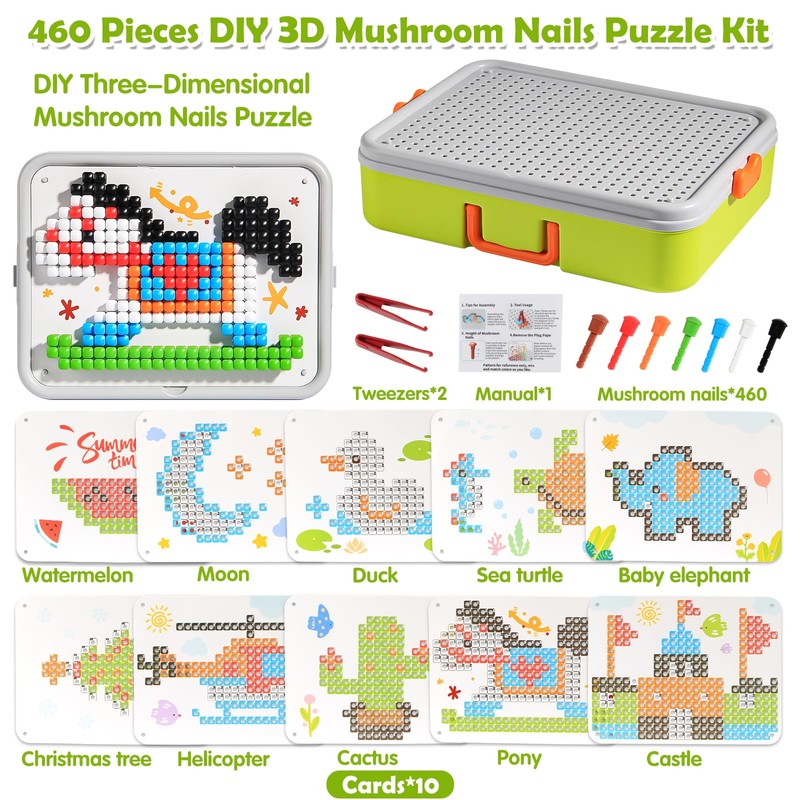 Puzzle for Kids 3-5: 3D Mushroom Nail Puzzle 460 Pieces