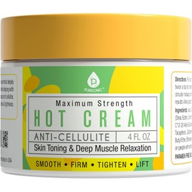 Pursonic Crema Caliente Anticelulítica y Relajación Muscular, Disminuye La Apariencia de Las Venas Varicosas, Mejora La Textura y La Rigidez de La Piel, Suaviza E Hidrata. 4Oz