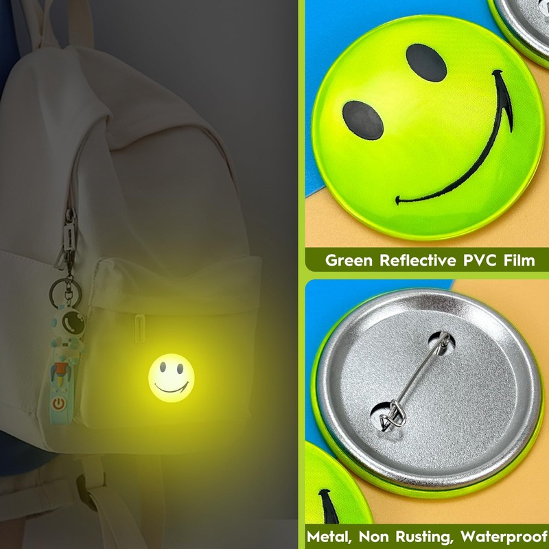 Reflective Smiley Pendant, Safety Reflector Pendant, Children's School Bag, Light