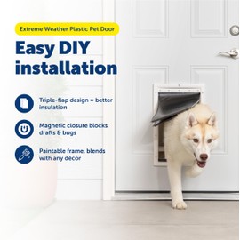 PetSafe Extreme Weather Plastic Pet Door - Energy-Saving Thermal Barrier Pet Flap with Slide-in Door Locking & Secure Flap Cover - Plastic Frame - for Dogs Up to 100 Lb - Large