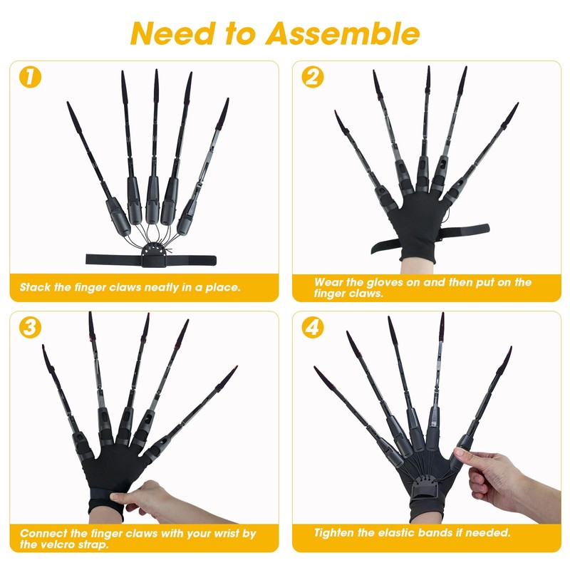 Articulated Fingers for Halloween Costume, “Halloween Fever” Finger Extensions, Finger