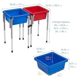 ECR4Kids ECR4Kids 2-Station Sand and Water Adjustable Play Table, Sensory Bins, Blue/Red