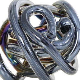 Deco 79 Glass Abstract Handmade Decorative Sculpture Iridescent Knotted Ball Home Decor Statues, Set of 3 Accent Figurines 5", 4", 4"W, Dark Gray