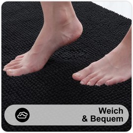 Homaxy Chenille Bathroom Rug, Non-Slip Bath Mat, Washable Bath Mat, Soft Bath Mat, Absorbent Shower Mat for Bathroom - 50 x 80 cm, Black