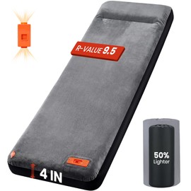 LLUAII Self Inflating Sleeping Pad with Electric Pump, 4" Ultra-Thick Foam Sleeping Mats for Camping with Built-in Pillow, 9.5 R-Value 4 Season Camping Mattress Pad for Cot Truck Car Home