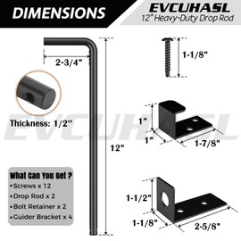 12" Cane Bolt Gate Drop Rod Heavy Duty Stopper Hardware, Gate Ground Latch for Wood Metal Vinyl Gates Doors, Gate Drop Pin for Holding Gate to The Ground, Black Finish-2 Pack