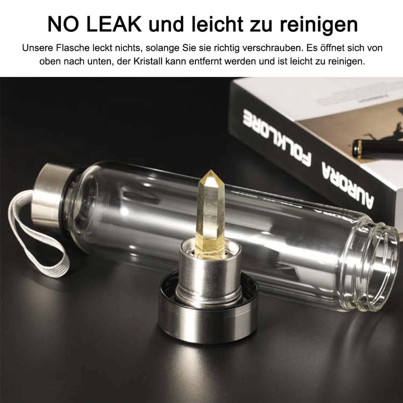 HINATAA Crystal Water Bottle, Removable Healing Natural Quartz Water Bottle,