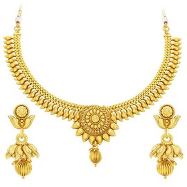 I Jewels Womens 18K Plated Indian Wedding Bollywood Stylish En Necklace With Earrings (Mc064) Gold