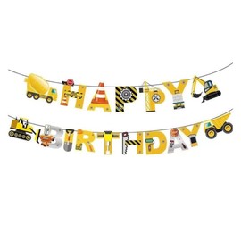 SHAOMABA Construction Truck Happy Birthday Banner Vibrant Engineering Vehicle Heavy Equipment Themed Birthday Party Decorations with Excavator Crane Truck Cement & Mixer Design for Boys and Girls