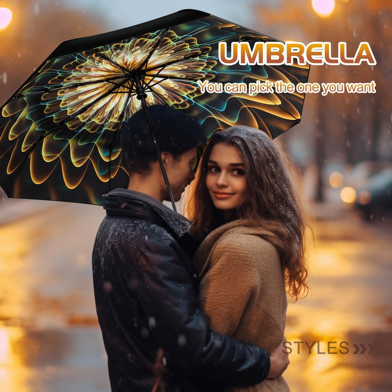 ZUOYOUZ Compact Travel Umbrella,Automatic,Lightweight,Windproof Strong,Folding Umbrella with Pattern for Rain&Sun-Men&Women