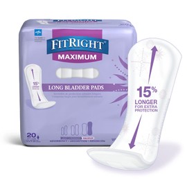 FitRight Long Bladder Control Pads, Maximum Absorbency, 4" x 15.75" Long, 20 Count (Pack of 6)
