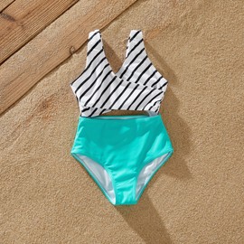 PATPAT Family Outfit Bikini Set, Striped, One-Piece Two-Piece Hawaiian Tropical Beach Bikini & Swimming Trunks, Swimsuits for Mother Daughter, Swimwear Bikini Briefs for Men, Women, Girls, Boys,