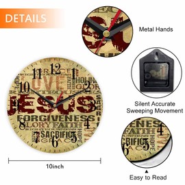 Mxocom Christian Bible Verse Wall Clock Religious Bible Jesus Words 10 Inch Silent Non Ticking Battery Operated Clock Vintage Round Clock for Living Room Bedroom Bathroom Office Decor