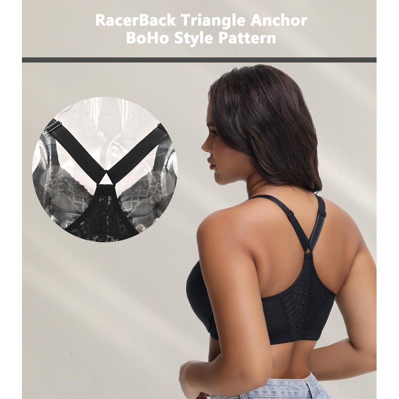 Oscrenia Racerback Front Closure Bra Plus Size for Women Unlined