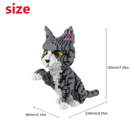 Larcele Mini Building Blocks Animal Set, DIY Micro 3D Building Toy Bricks,1300 pcs KLJM-05 (Grey and White Cat)