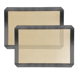 Luckyiren Silicone Baking Mat, Set of 2 Baking Pads Cookit Sheet, Non-Stick Oven-Bake Cover Runner for Making Macaroons, Cookies, Easy Clean & Reusable, 16.5 inch by 11.7 inch, Beige/Black, 4mm