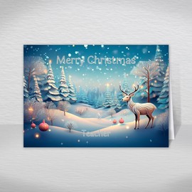 Teacher Christmas Card, A5 Size Christmas Card for Teacher, Luxury Christmas Greeting Cards with a Christmas Wishes Wishes Greetings Verse Inside: Reindeer Snow Scene Christmas Card