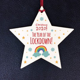 RED OCEAN 2020 Lockdown Wooden Christmas Bauble Decoration Family Xmas Tree Ornament