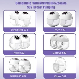 One Full Set S32 Breast Pump Parts with 24mm Flange Compatible with Lansinoh Discreet Duo, NCVI Nuliie NICEGREEN Life Zooawa S32 Breast Pump Replacement Parts,S32 Flange,Valves,Diaphragms,Collector