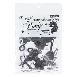 Kids Hair Accessories Set – 100 PCS Total - 30 Ponytail Holders, 30 Barrettes, 40 Mini Hair Ties – Cute and Colorful for Girls (BLACK & WHITE)