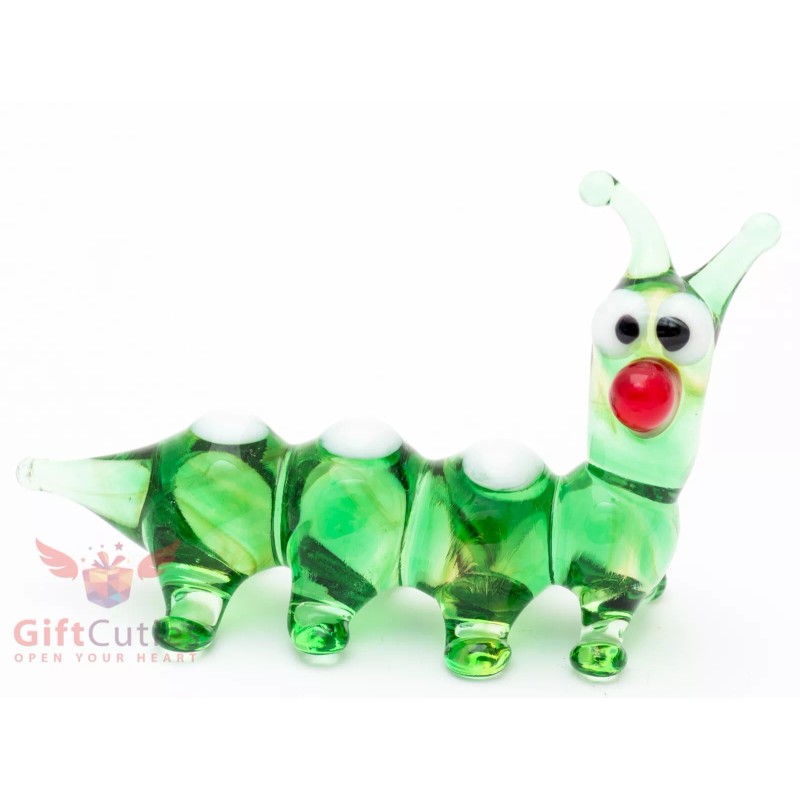 Hand-Blown Glass Caterpillar Figurine Unique Handmade sculpture