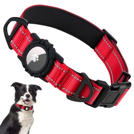 Taglory Collar Reflectante Airtag para Perros con Soporte Airtag, Anillas En D Dobles, Hebilla De Seguridad Duradera, Ajustable, Acolchado Suave para 