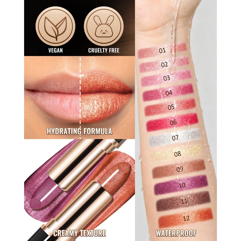 Glitter Brown Lipstick, Metallic Shimmer Frosted Lipstick for Women Makeup