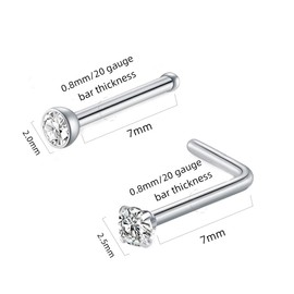 20G Nose Rings for Women Hypoallergenic 316L Surgical Stainless Nose Piercings Jewelry Nose Rings Hoops L Shape Nose Studs Screw for Women Men