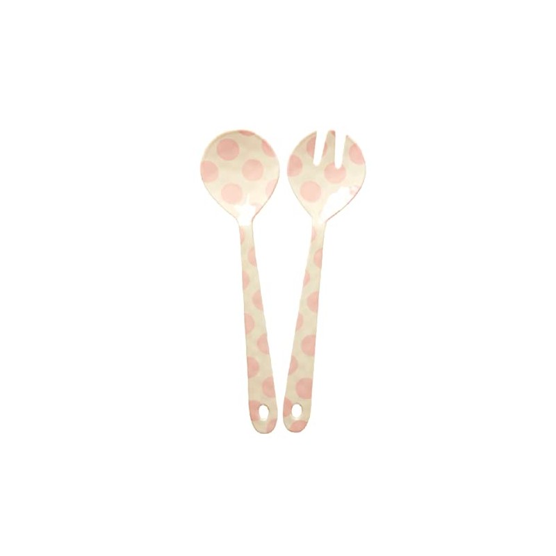 Rice - Melamine Salad Spoon & Fork Pink Dots Print