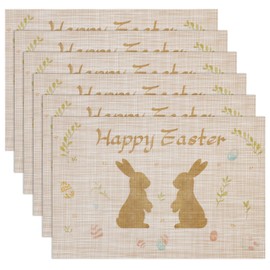 Banchif Washable Double-Sided Placemats Set of 6, Easter Eggs with Flowers Cartoon Rabbit Table Decoration Easter Spring Banquet Placemats Holiday Party Decor Placemats Seasonal Place Mats Beige
