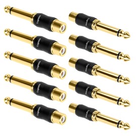 Togconn RCA to 1/4 Inch Adapter 10 Pack, 6.35mm Quarter Inch TS Mono Male to RCA Female Jack Plug, Gold-Plated Guitar Connectors, Audio Converter Premium Quality Series