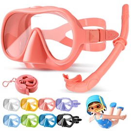 KLERICER Kids Snorkel Set, Macaron Colors Ultra Wide View Snorkel Mask for Kids,Anti-Fog Anti-Leak Kid Diving Goggle, Adjustable Kids Snorkel Set for Kid Aged 6-14 (Pink)