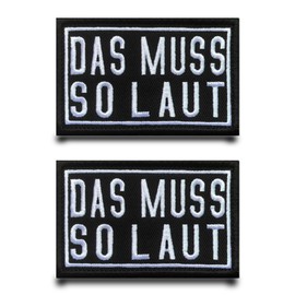 "Das Muss SO LAUT" Biker Modern Flag Patch Funny Embroidered Badge with Velcro Tactical Military Patch Application for Backpacks Vest Jacket Jeans Clothing Bags Pack of 2