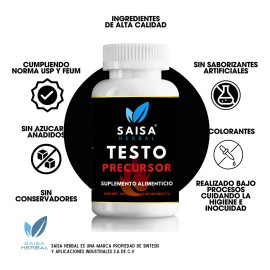 Testosterona Precursor 120 Cápsulas 500 Mg | Suplemento Alimenticio | Saisa Herbal Sin sabor | Mejorar la producción de testosterona, favorecer la síntesis de proteínas y el crecimiento muscular