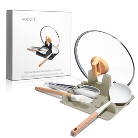AUOON Spoon Holder for Stove - Silicone Spoon and Lid Rest with Drip Pad Kitchen Utensil Rest for Spoons, Ladles, Spatulas, Tongs & More (Milk Shake, Large)