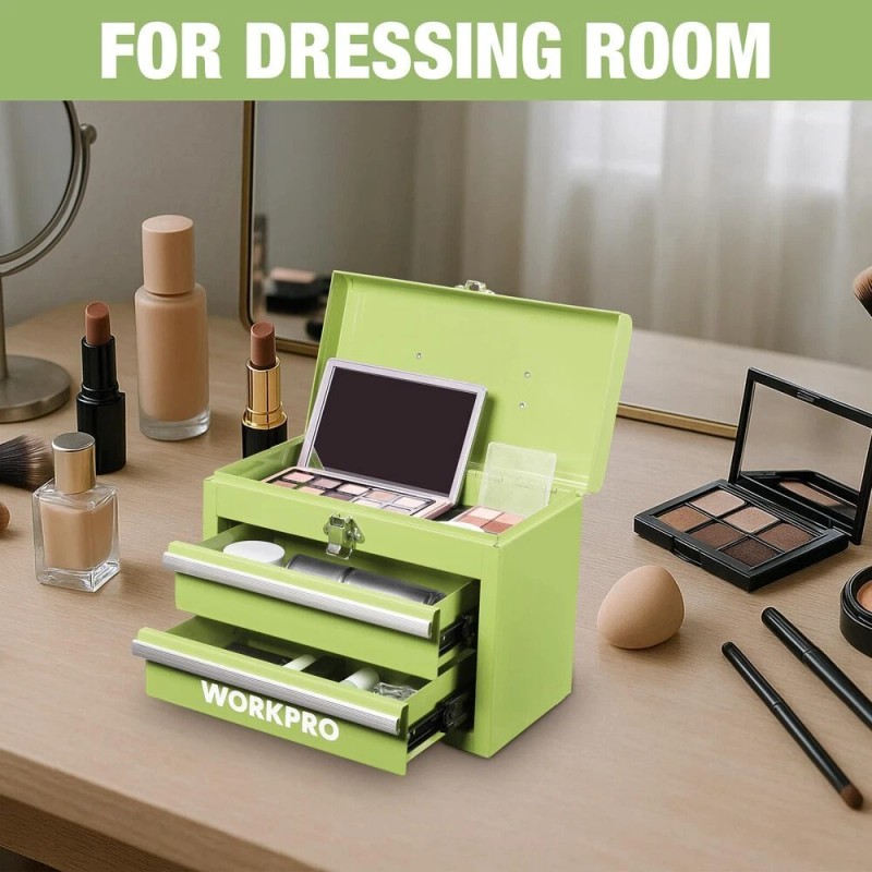 WORKPRO Portable Mini Metal Tool Box Tool Chest With 2