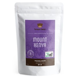 Kenyan Medium Roast Ground Coffee 227g - For French Press Cafetiere Filter Drip V60 Aeropress - Brown Bear Mount Kenya Coffee - Strength 3 - Donation to Free The Bears