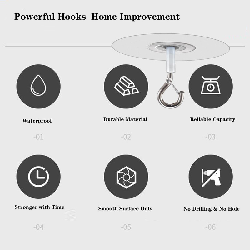 Crhexpva No Hole Adhesive Ceiling Hooks for Hanging Light Plants,Sticky