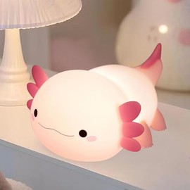 LED Luz de Noche para Niños,Lámpara de Noche Portátil Recargable Por USB,Regulable de Silicona Táctil Lámpara,Adecuada para Dormitorios,Salones (Axolotl rosado)
