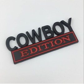 Forten Kingdom 1PC Metal Word Cowboy Edition Car Truck 3D Letter Emblem Badge Sticker Decal (Black and red)