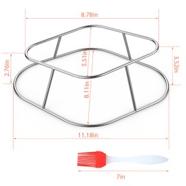 Durable Stainless Steel Chicken&Turkey Roasting Rack with Brush, 2 in 1 Rhombus Chicken Rack, Slope Designed for All-Around Airflow, Quick Heat Absorption,Keep Meat Moist and Juicy, Easy to Use&Clean