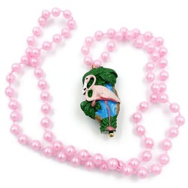 Pink Flamingo Medallion Mardi Gras Bead Necklace New Orleans Gasparilla