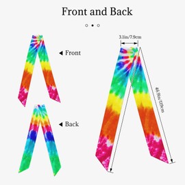 SLEHAGU Colorful Tie Dye Women's Fashion Scarf Neckerchief Long Thin Satin Silk for Purse Bag Handbags Printed Headscarf Bandanas with Gift
