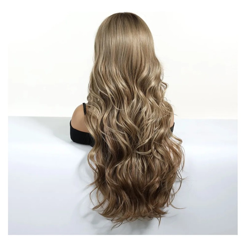 Peluca De Cabello Largo Rizado Dorado Fibra Natura