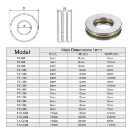 sourcing map F12-21M Thrust Ball Bearing 12mm x 21mm x 5mm Brass with Washers ABEC1 10pcs