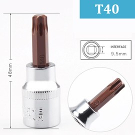 2PCS Juttzzei Torx Bit Socket, 3/8" Drive x T40 Torx Bits Socket, Premium S2 Alloy Steel 3/8 Allen Key Socket T40, T40 Torx Bit 3/8" Drive with 48mm Length for Ratchet Wrench, Slide Bar, Extension Rod