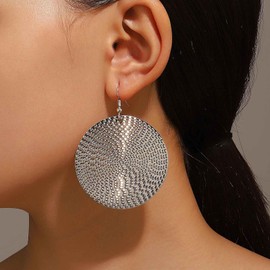 Cybche Texture Disc Earrings Silver Disc Drop Earrings Large Disc Coin Earrings Hammered Circle Earrings Round Big Statement Earrings Jewelry for Women