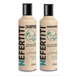 Kit Vegan Nefertiti Shampoo y Acondicionador sin Sales, sin Sulfatos y sin Parabenos, con Keratina Vegana y Aceite de Macadamia, Repara y Acondiciona 