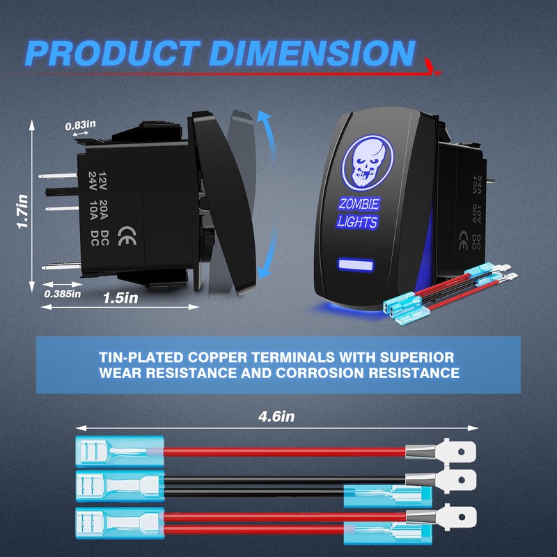 MicTuning MIC-LSK1 Zombie Lights Symbol Rocker Switch On-Off LED Light,