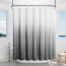 Grey Ombre Extra Long Shower Curtain 108 x 72, Grey and White Linen 108 inch Modern XL Bath Curtains for Bathroom Decor, Washable Morden Fabric Curtains with Hooks